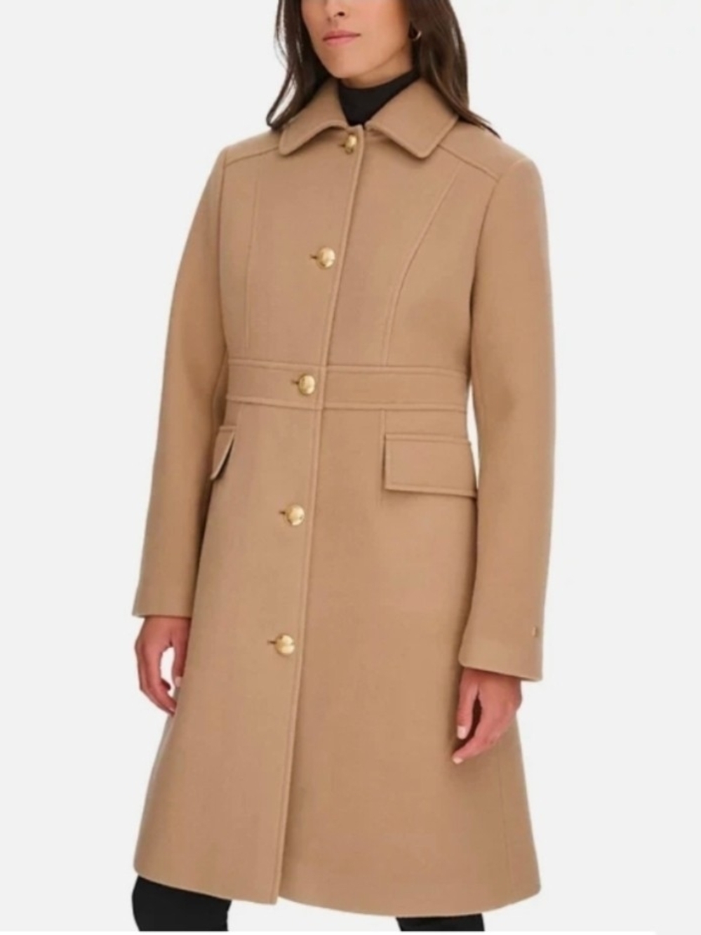 BRAND NEW Tommy Hilfiger Camel Wool-Blend Pea Coat with Gold Buttons
